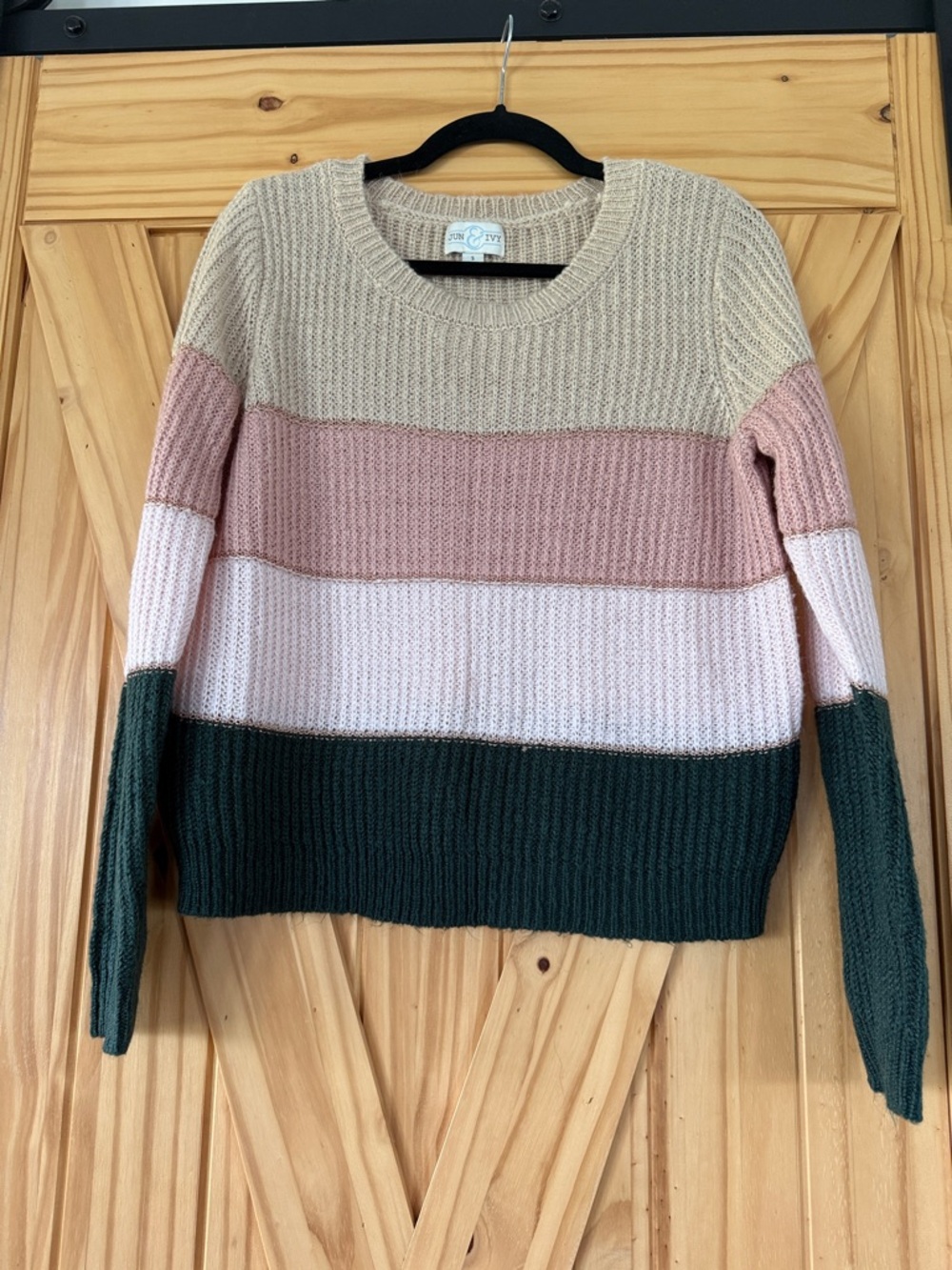 Striped Crewneck Sweater in Cream, Pink & Green